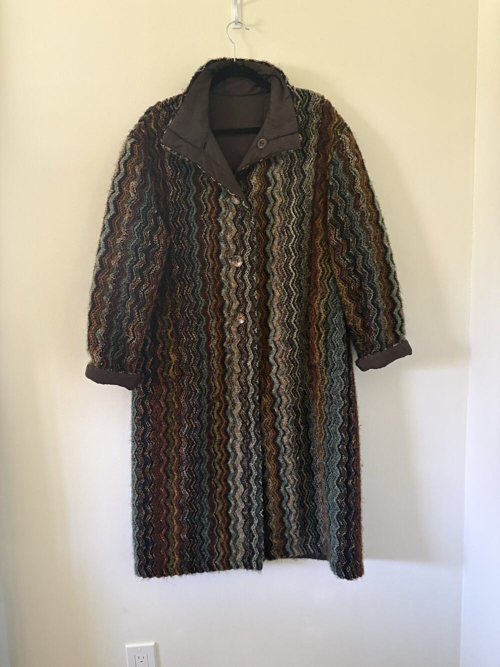 Missoni reversible Zig Zag Knit and Nylon Full Length Coat Jacket Winter Sz 44
